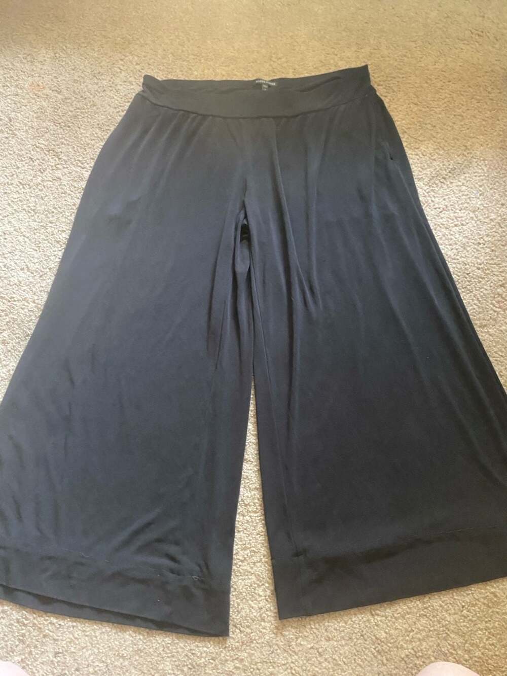 Eileen Fisher Silk Wide Leg Pants Size L Black 100% Silk
